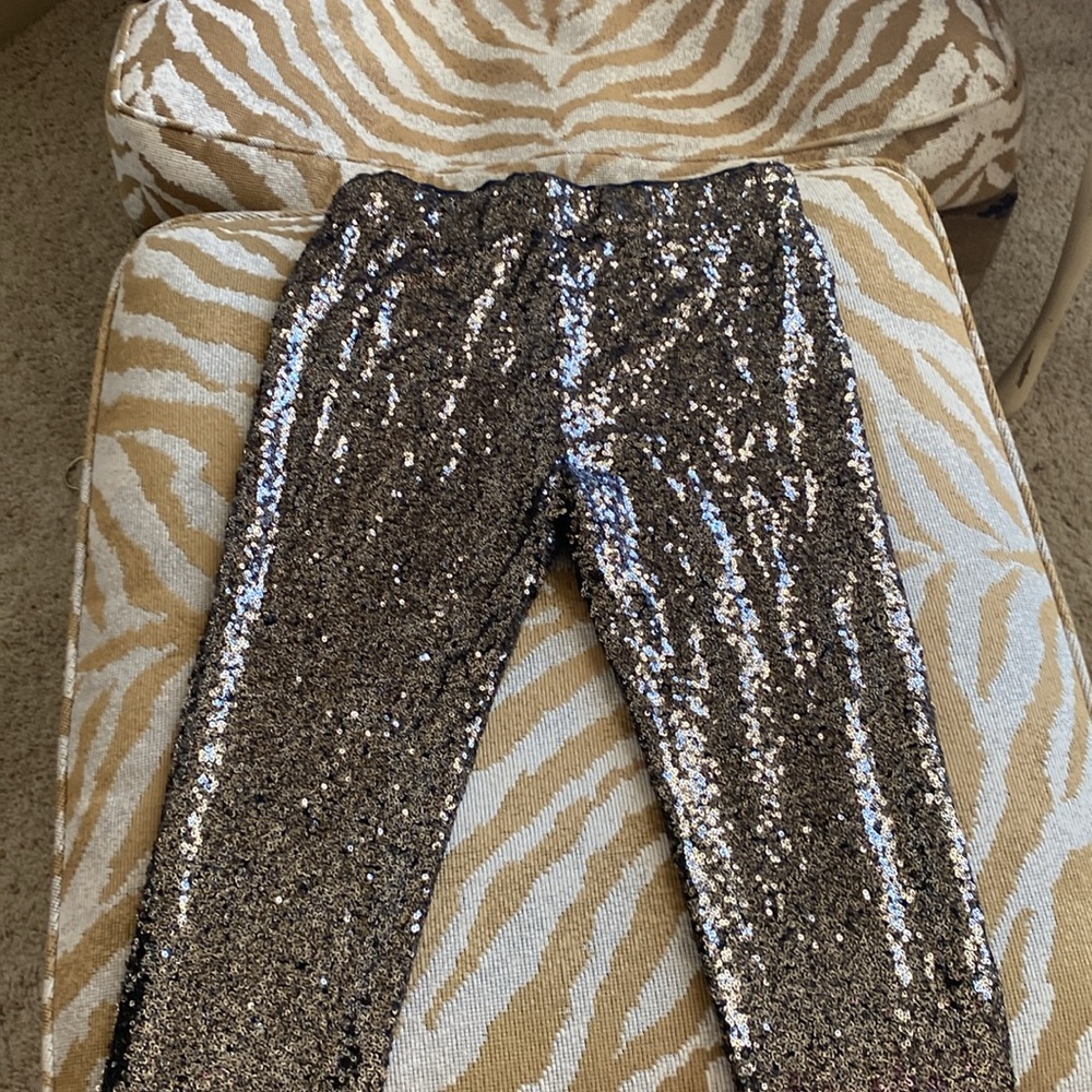 NWT may & july stretch pants covered in gold sequins
